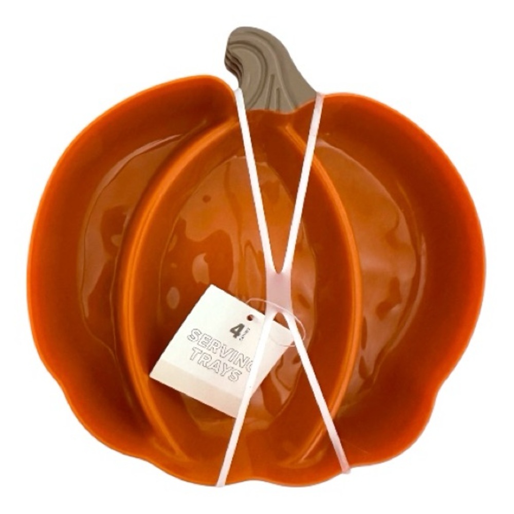 NWT Pumpkin Shaped Orange Serving Trays Set of 4 Fall Halloween Thanksgiving